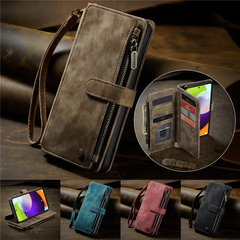 EUCAGR Strap Zipper Wallet Leather Case for Samsung  A72 A71 A54 A53 A52S A51 A34 A33 A32 A30S A24 A23 A22 A15 A14 A13 A12 A04S