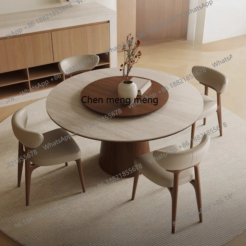 X  Home small apartment dining table combination high-end round solid wood dining table with turntable