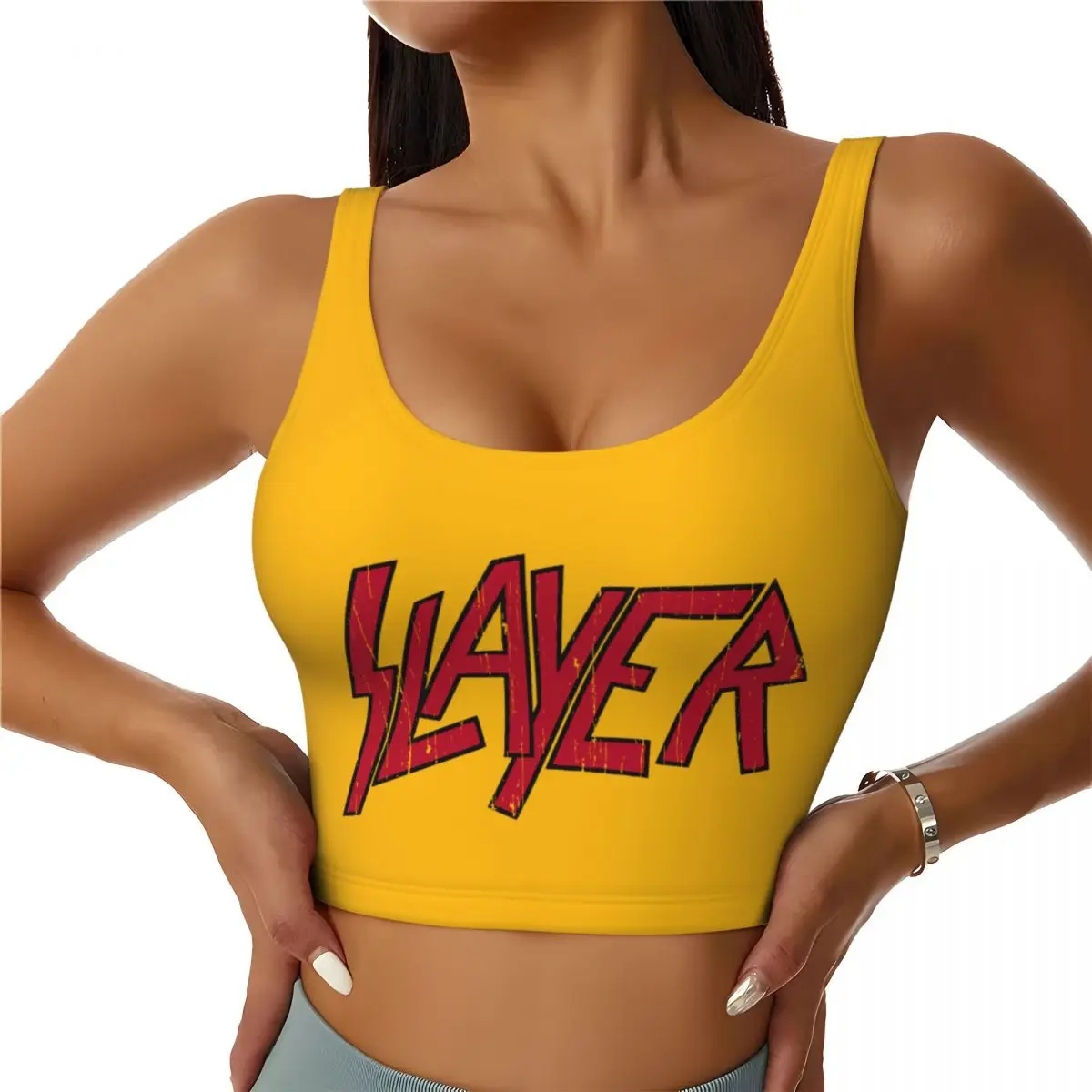 

Custom High Impact Heavy Metal Rock Slayers Letter Print Sports Bra Women's Gym Workout Yoga Crop Top