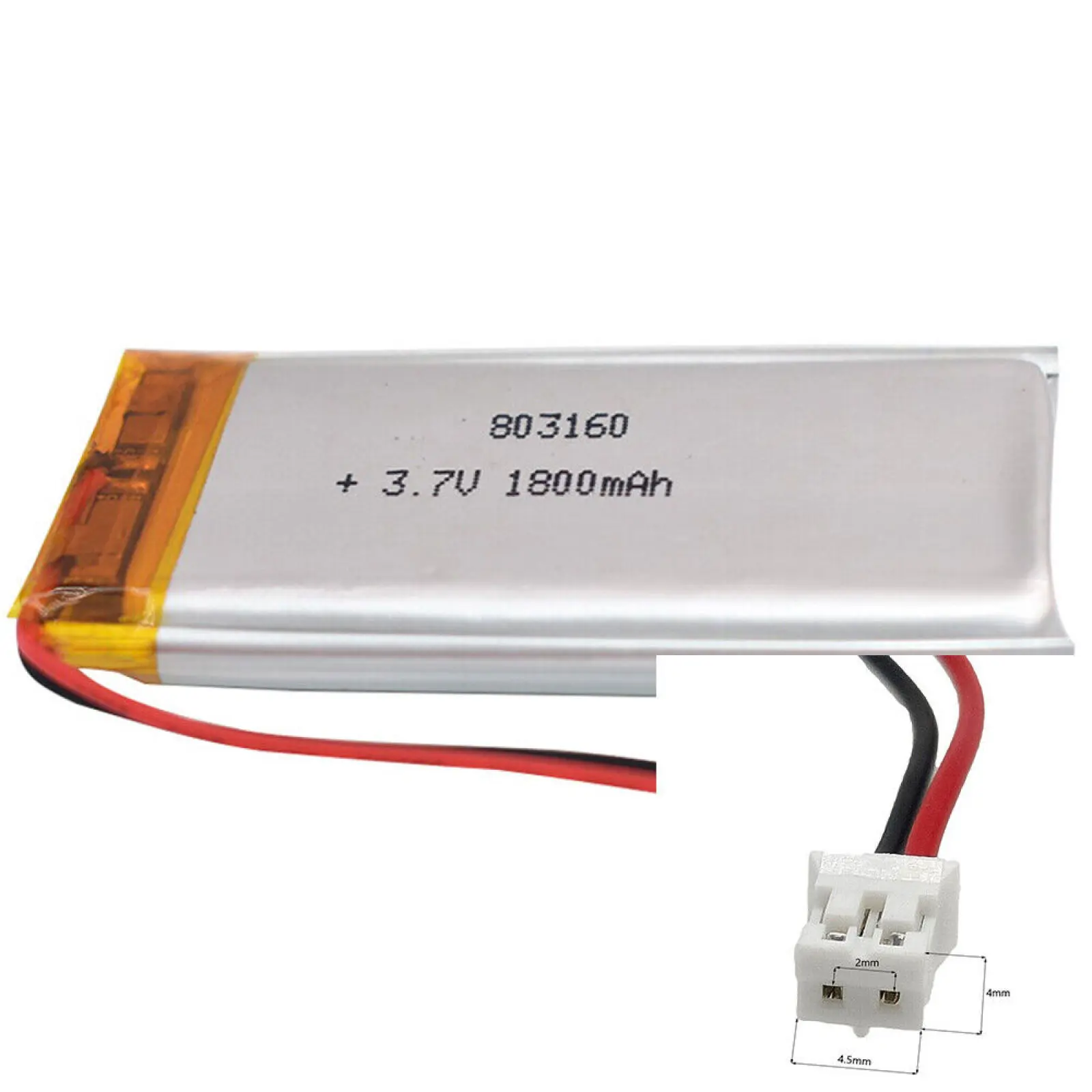 3.7V 1800mAh 803160 Li-Polymer Li Battery JST-PH 2pin 2.0 For CAMERA POWER BANK CHARGING TREASURE POWER MP3 TABLET LAPTOP MP4