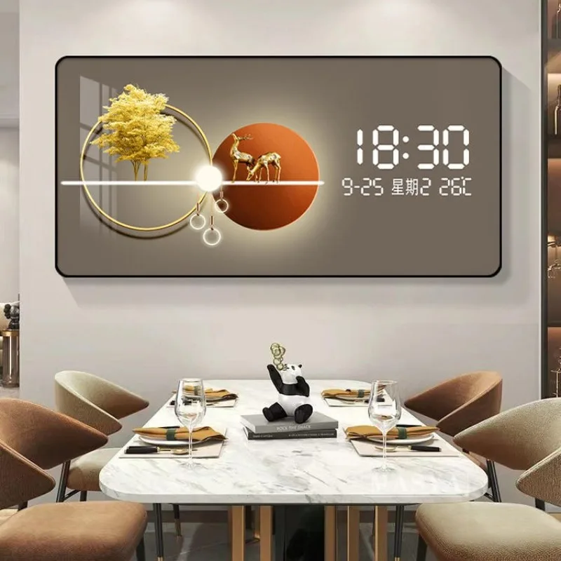 Electronic clock decorative painting wall perpetual calendar induction light luxury hanging painting living room dining room