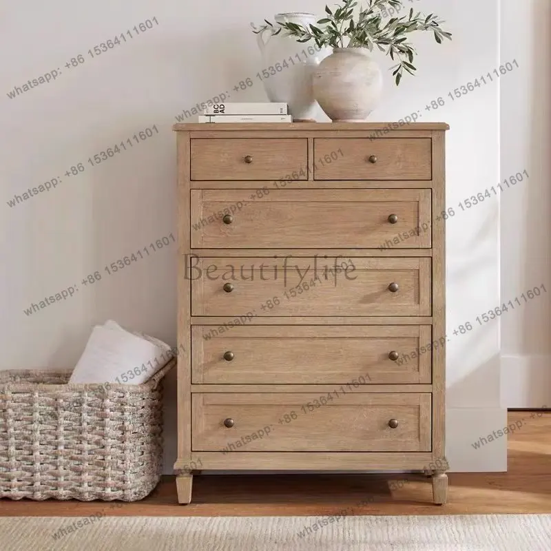 American rural solid wood retro eight-bucket cabinet living room wall storage cabinet