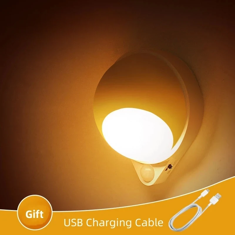 

360° Rotating Motion Sensor LED Night Light USB Rechargeable Auto On/Off Infrared Induction for Wall Closet Corridor Bedroom