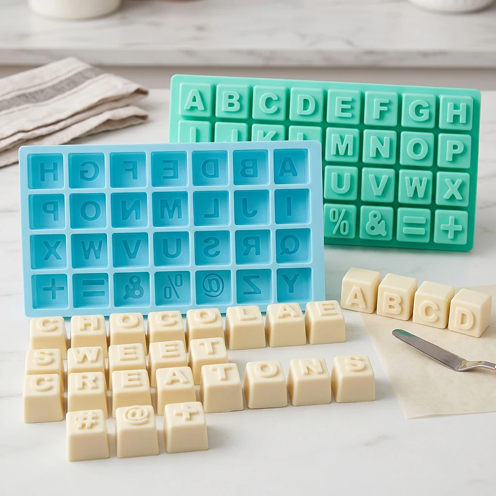 Large keyboard letter chocolate cake silicone mold DIY candy pudding dessert baking cake decoration ice tray view 6