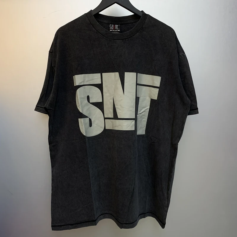 

24ss Saint Short Sleeve Japanese Street Fashion Vintage Washed Do Old Letter Pattern Oversized T-shirt SAINT Top Tee