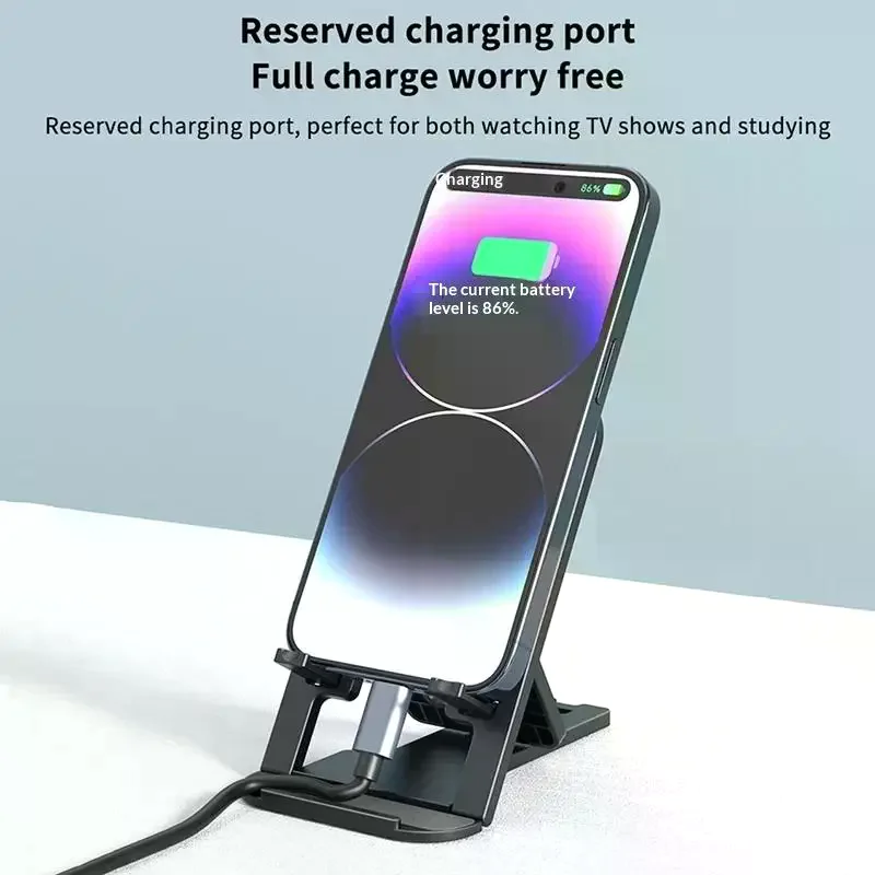 

Universal Foldable Phone Stand With Adjustable Viewing Angles–360° Rotating Desktop Holder Compatible With Various Mobile Phones