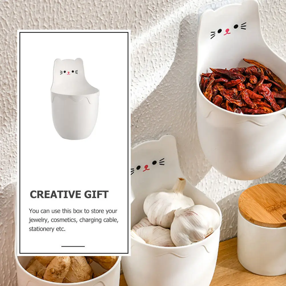 Wall Hanging Storage Cylinder Cartoon Cat Desk Side Holder – No-Drill PP Organizer for Office, Home, Bathroom