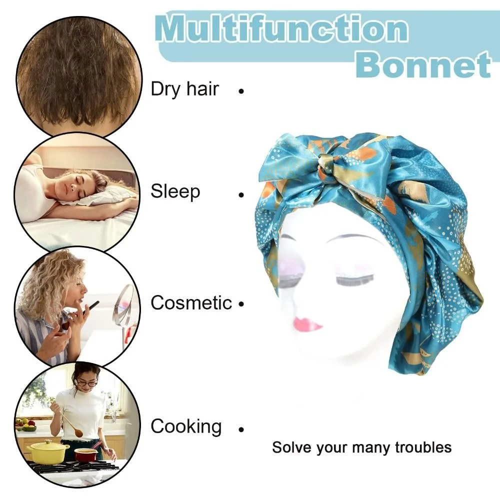 Adjustable Satin Sleep Cap Fashion Elastic Double-layer Hair Cap Headwear Stretchy Tie Band Silk Hair Wrap Sleeping