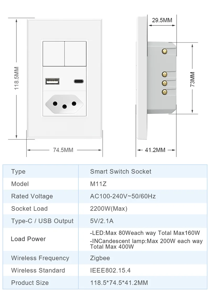 Brazil Smart Switch & Socket Tuya Wifi / Zigbee 2 Gang Button Smart Light Switch Outlet Voice Control work for Alexa Google Home