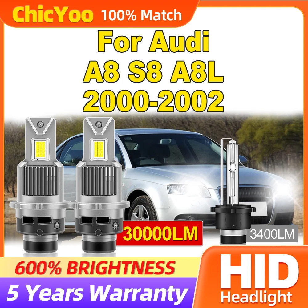 

30000LM HID Xenon Lights 300W Double Copper Tube LED Headlight Bulbs 6000K White Auto Lamps For Audi A8 S8 A8L 2000 2001 2002