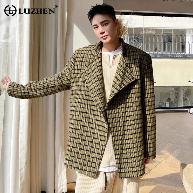 LUZHEN-Blazer à Carreaux Élégant pour Homme, Manteau en Laine à la Mode, Haut de Gamme, Vêtements Originaux, LZ7837, 2024