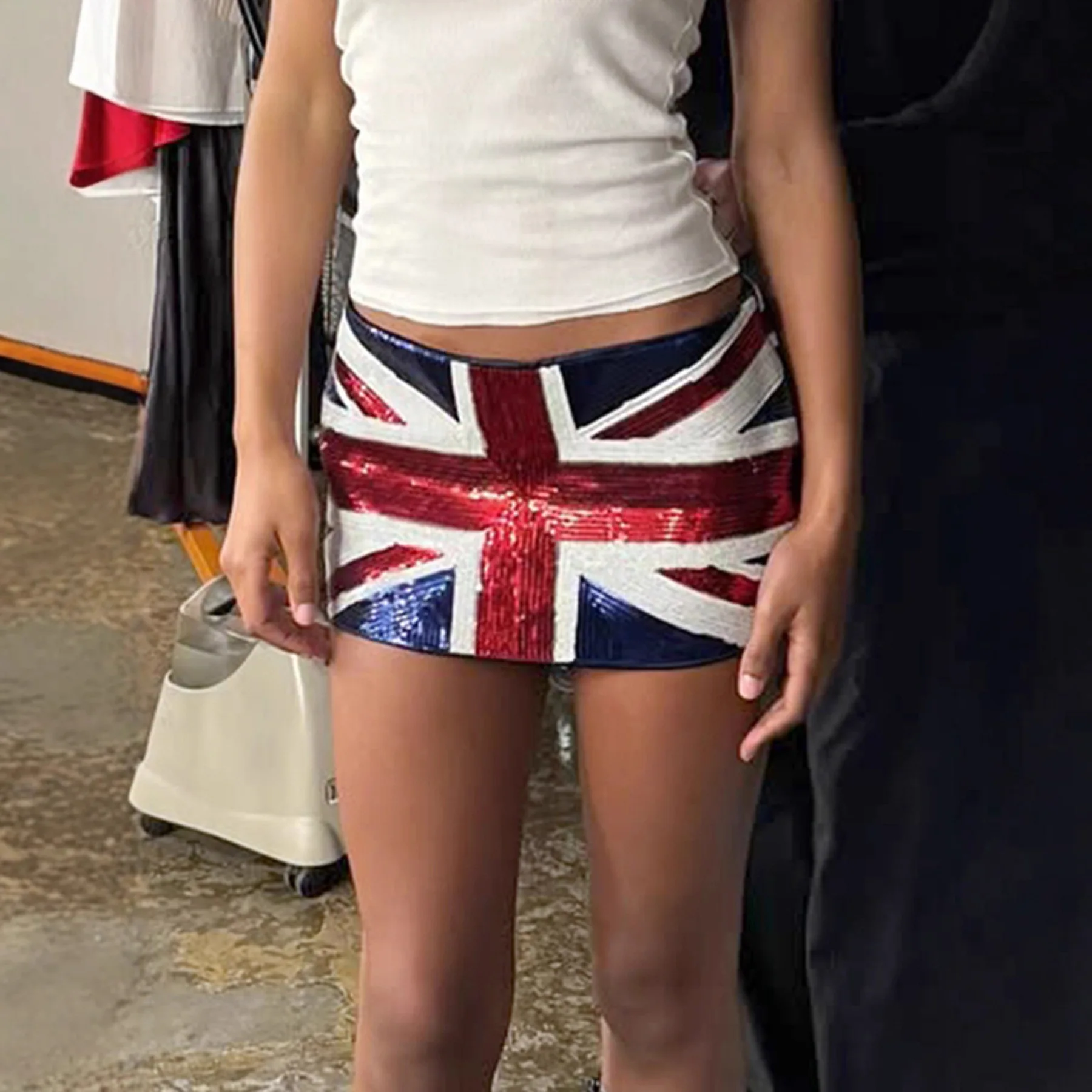 Falda de cintura baja con estampado de lentejuelas para mujer, falda ajustada con corte ort, Material de poliéster Faion, verano 2025