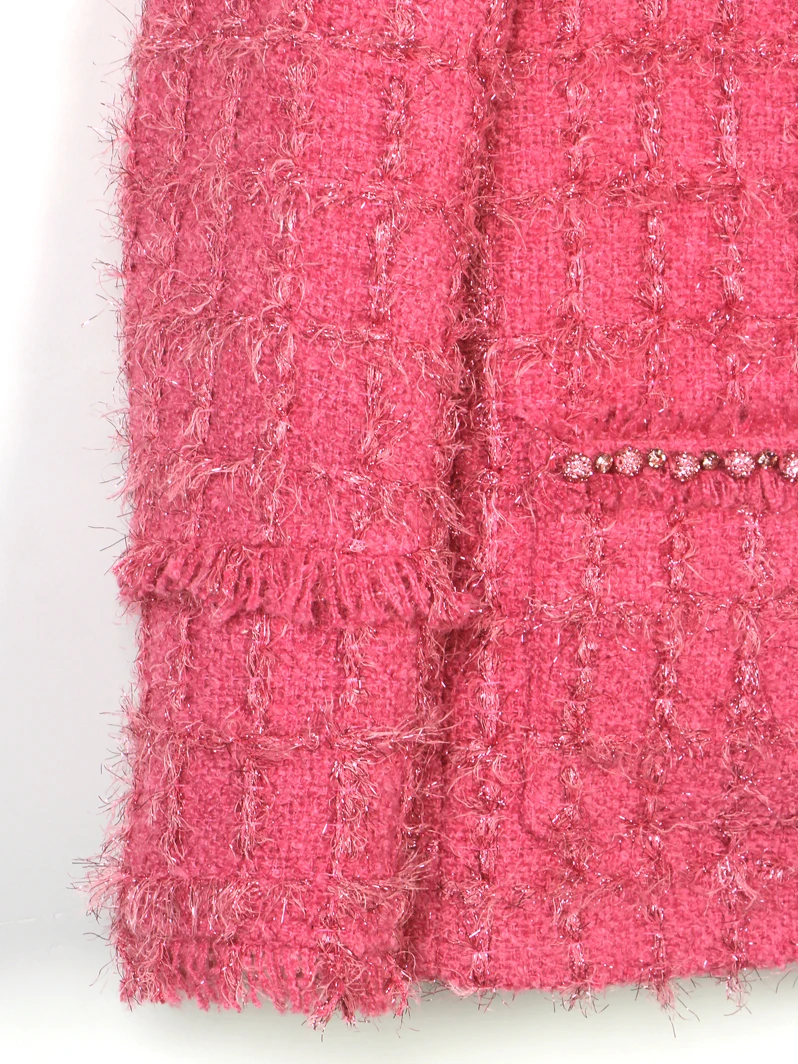 Handmade Beaded Tassel Pink Woolen Jacket High-End Heavy-Duty Small Fragrance Style Age-Reducing Temperament Design