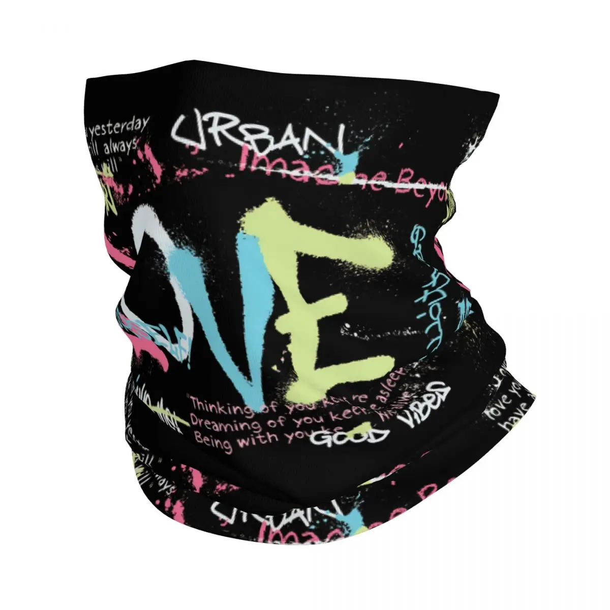 Street Graffiti Love Slogan With Quotes Bandana Neck Gaiter Printed Motor Motocross Graffiti Art Pattern Face Scarf Balaclava