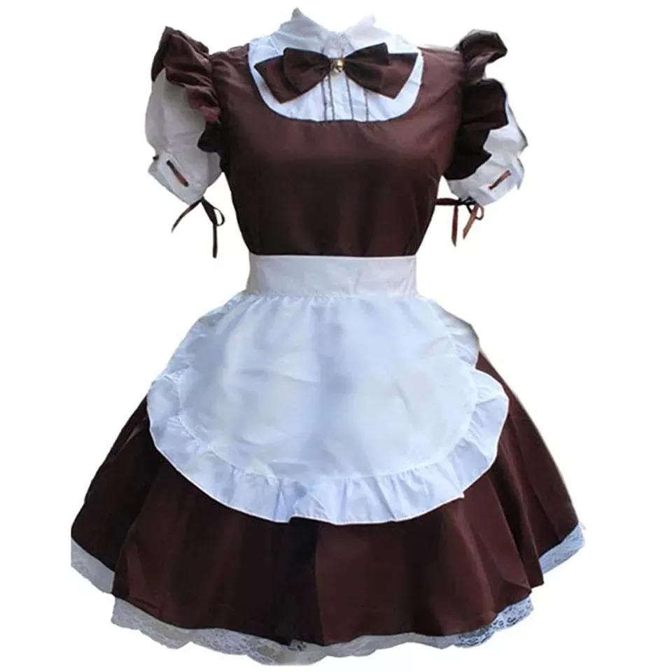 Sissy brown French maid dress satin white apron cosplay Halloween costume party customized