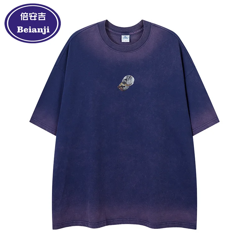 

BEIANJI men clothing summer new cotton washed short-sleeved T-shirt American retro high quality heavy 3d printed printing tees