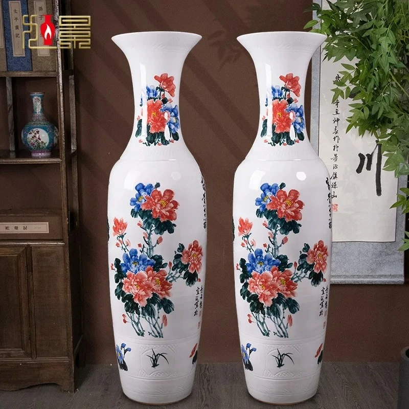 

Jingdezhen ceramic floor-to-ceiling vase, new Chinese-style living room home TV cabinet, decorative ornament