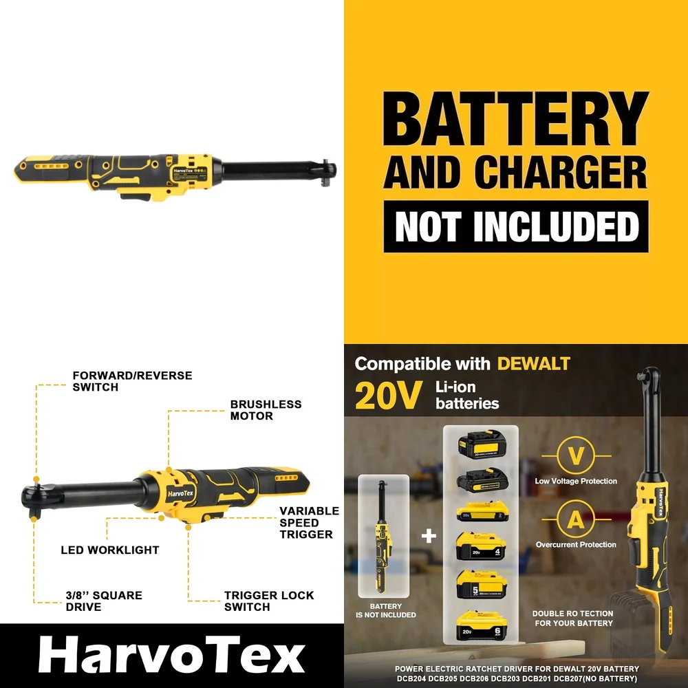 

Наборы ручных инструментовБеспроводной ключ с храповым механизмом, 38 дюймов, 65 футов, фунтов, крутящий момент, совместимый с аккумулятором DEWALT 20 В, 88 нм, высокая мощность, легкий вес