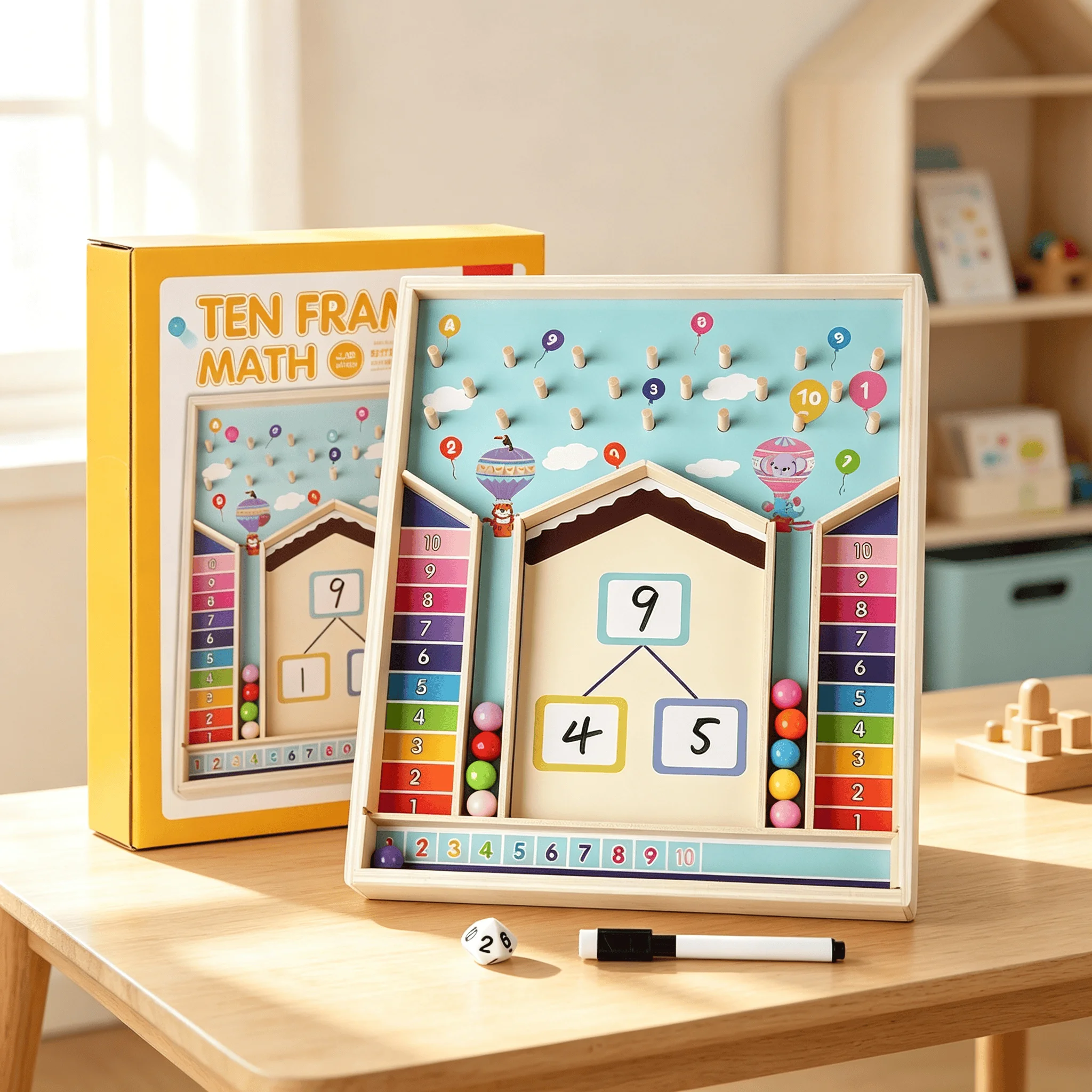 Children's Montessori Ten Grid Math Board for Number Decomposition And Addition/Subtraction Educational Teaching Aids for Ages3+