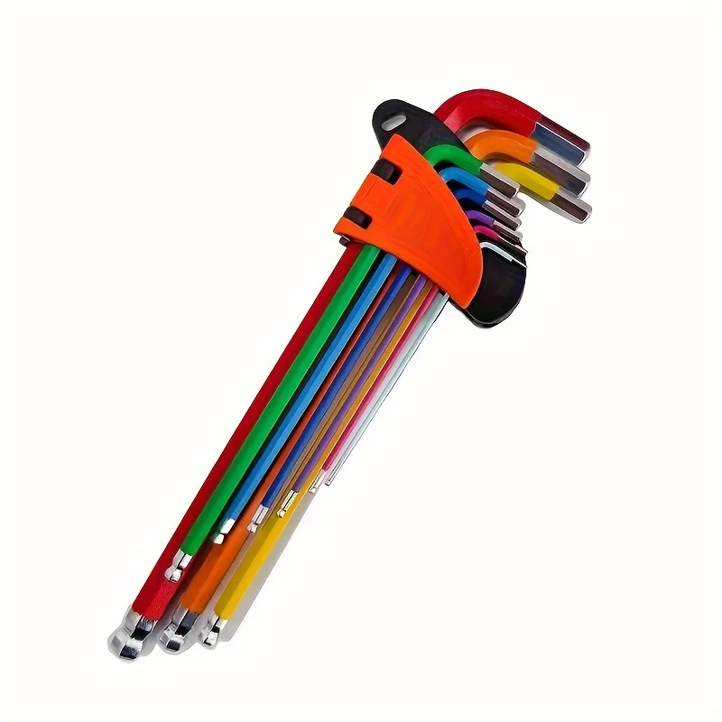 Color Hexagonal Wrench Set Of 9pcs Set Of 6-angle Hexagonal Lens Alloy Steel Ball Head Plum Blossom Rice short version Folding M