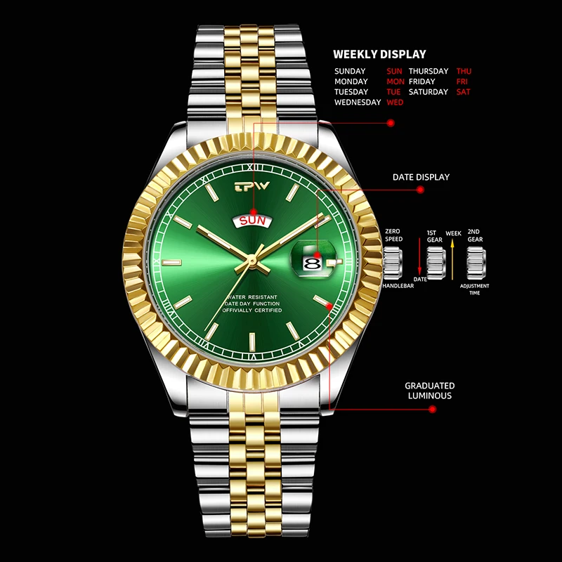 High Quality Watch Promotion Price Business Leisure Day Week Dual Calendar Display Luminous Men's Waterproof Quartz Watch