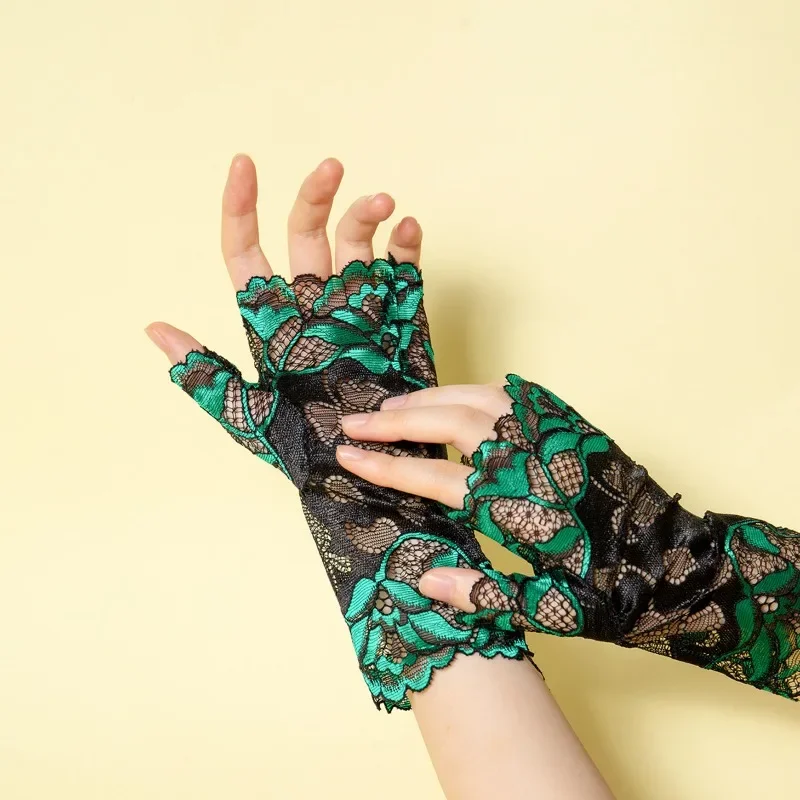 ฤดูใบไม้ผลิฤดูร้อนเซ็กซี่ลูกไม้ถุงมือผู้หญิงครีมกันแดดถุงมือสั้น Fingerless ถุงมือ Half Finger Mittens แฟชั่นยืดหยุ่น