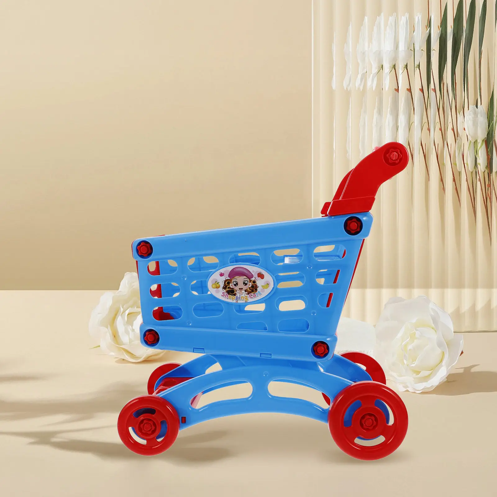 

Миниатюрная тележка для покупок для детей 1-3 лет с удобной ручкой, игрушечная тележка для малышей для ролевых игр, способствует развитию ролевых навыков