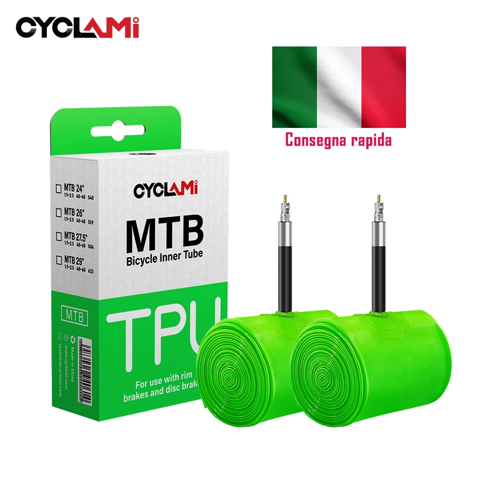 2 Pezzi CYCLAMI Camera d'Aria per Mountain Bike Ultraleggera MTB 26 27.5 29 Pollici Tubo in TPU Valvola Presta in Metallo 45mm FV per Mountain Bike 1.9 - 2.5
