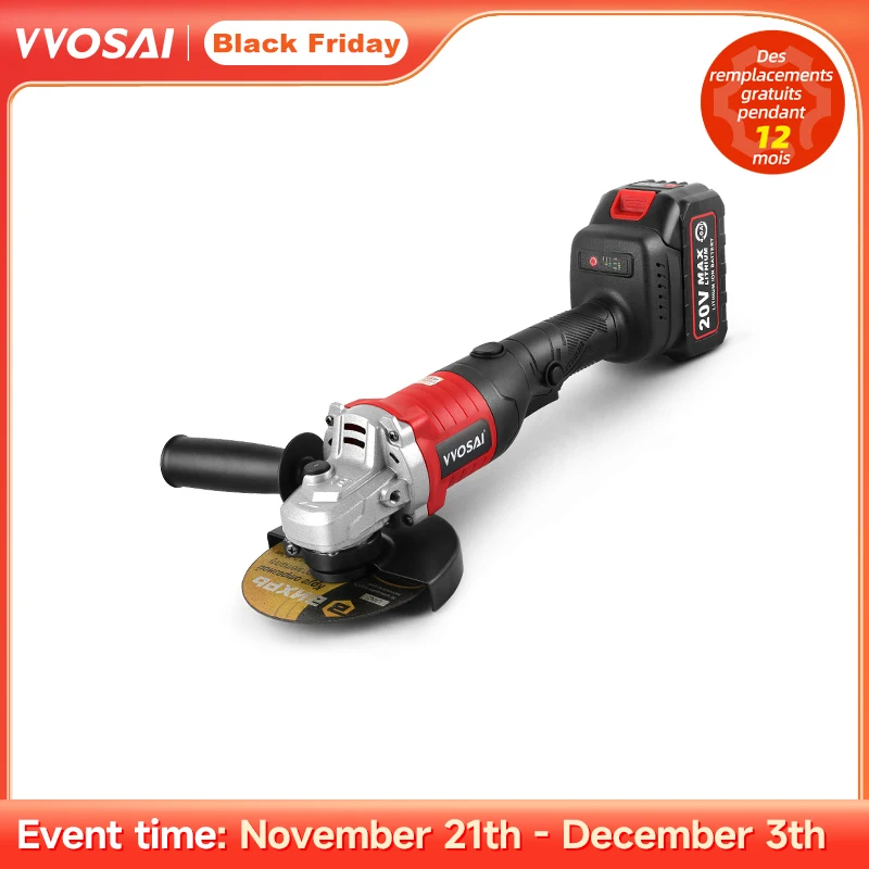 VVOSAI 125mm MT-Series 20V Brushless Angle Grinder Rechargeable 3 Gears Wireless Electri Cutting Grinding Cordless Power Tools