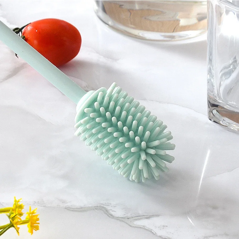 1Pc Silicone Milk Bottle Brush Cup Scrubber Glass Cleaner Long Handle Drink Bottle Glass Cup Cleaning Kitchen Cleaning Tool