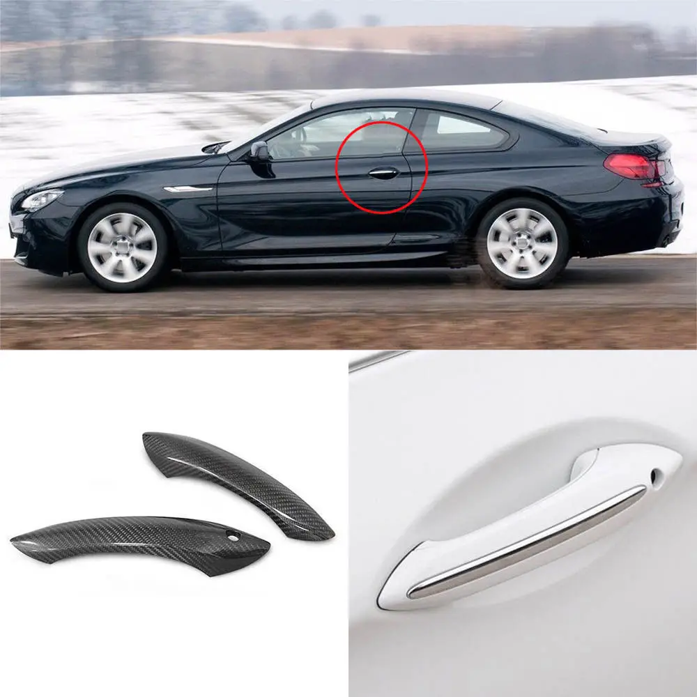 2PCS Carbon Fiber Car Exterior Handle Cover Trim Pull Handknob Case Cap For BMW F06 F12 F13 2 Door 2010-2013