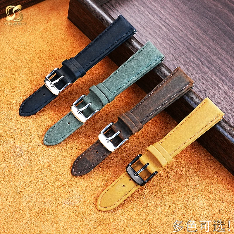 

19mm Retro frosted cowhide strap For Casio Forester series FT-500WC AW-80 Black Green Leather watch band Men's watch accessories