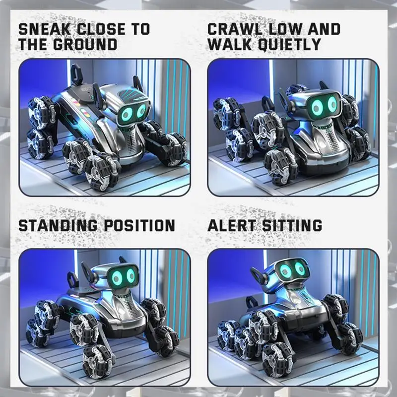 A84F-RC Stunt Drift Robot Dog Remote Control Robot Dog  With Light Music 8 Wheels Gesture Sensing Control  For Kids