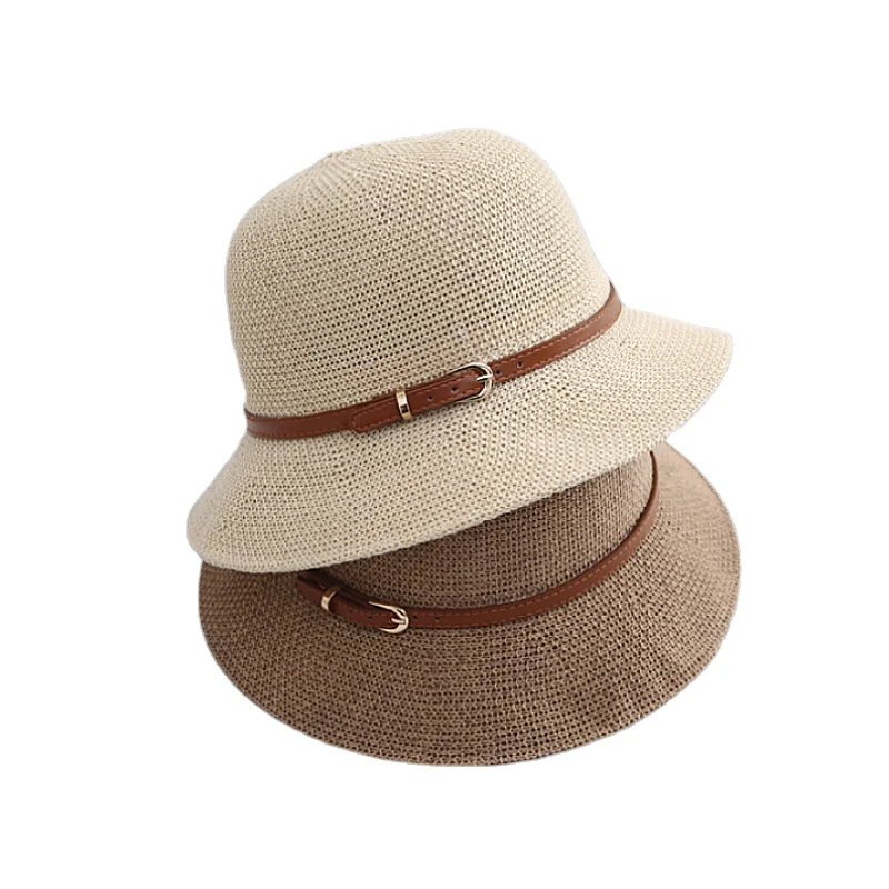 New Fashion Summer Cotton Large Bucket Hat For Women Solid Sun Hats With Belt Female Lady Outdoor Fisherman Hat Bonnet Cap