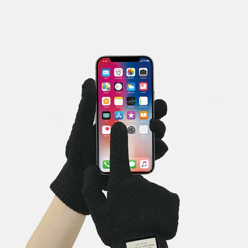 Touchscreen Cotton Gloves for Men, Winter Warm Fleece-Lined Thick Knitted Gloves for Cycling, Unisex Cold-Proof Gloves