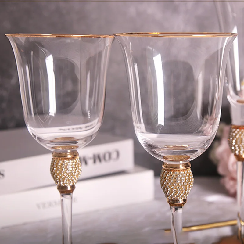 European Golden Edge Cocktail Glass Diamond Wine Set Transparent Champagne Cup Open-Top Goblet Light Luxury Crystal Wine Glasses