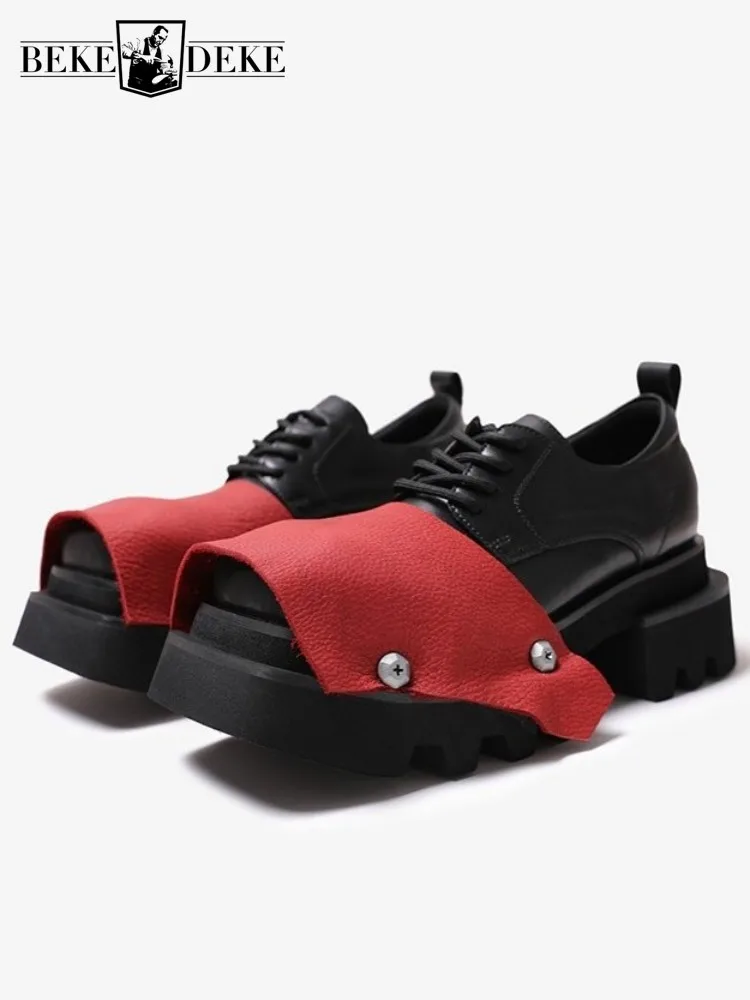 

Дизайнерские мужские туфли дерби на платформе с квадратным носком, индивидуальные модельные туфли в готическом стиле, в стиле панк, повседневная мужская обувь, увеличивающая рост