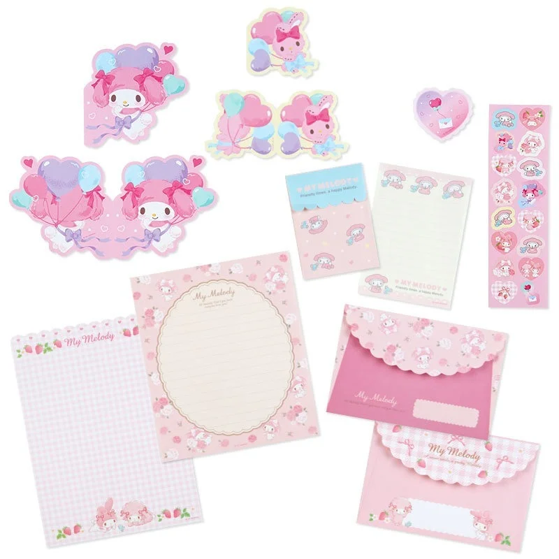 Sanrio-Juego de papel de sobre de Hello Kitty para niños, pegatinas de dibujos animados Kawaii, My Melody Kuromi Handbook Note Papers, regalo para niños