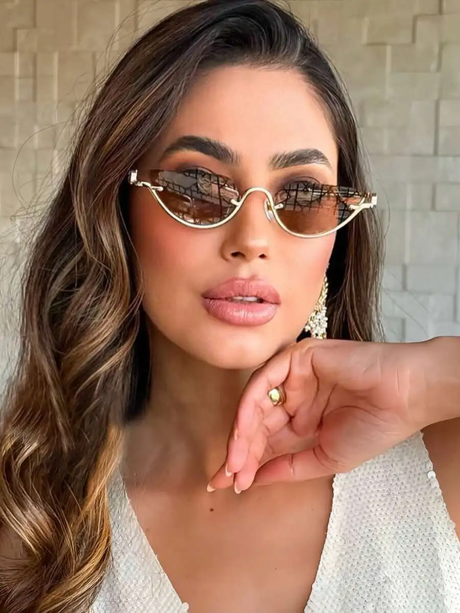 1pc Women's Half-Frame Square Metal Fashion Glasses Personality Fashion Glasses, Suitable For Daily Outdoor Driving Travel Catwalk Party