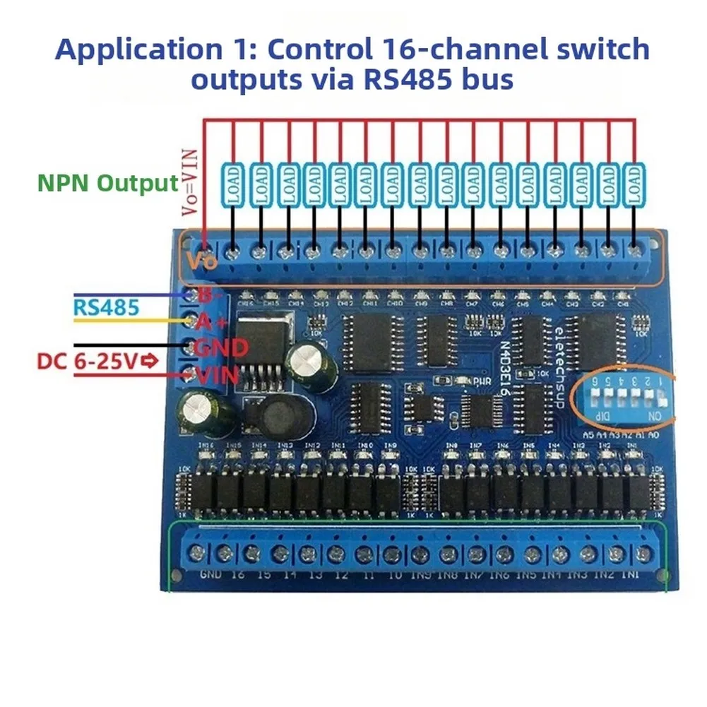 As Shown 16 Channel Relay Board DC 6.5-30V Operating Voltage 300mA Max Load Per Channel Supports 64 Parallel Devices