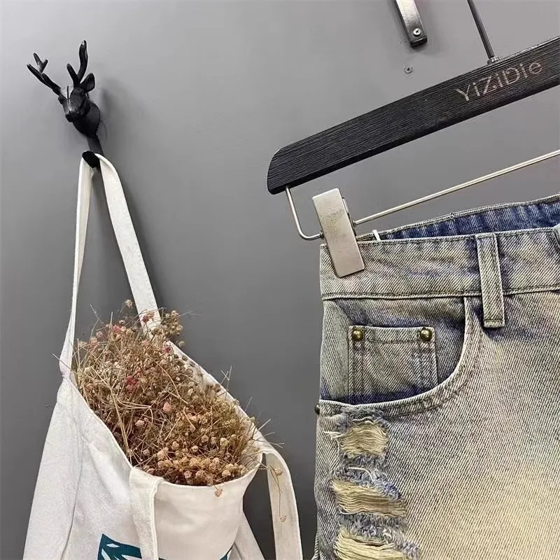New Retro Distressed Ripped Women's Shorts 2026 Summer Tassel  A-line Hot Girl Bodycon Denim Shorts