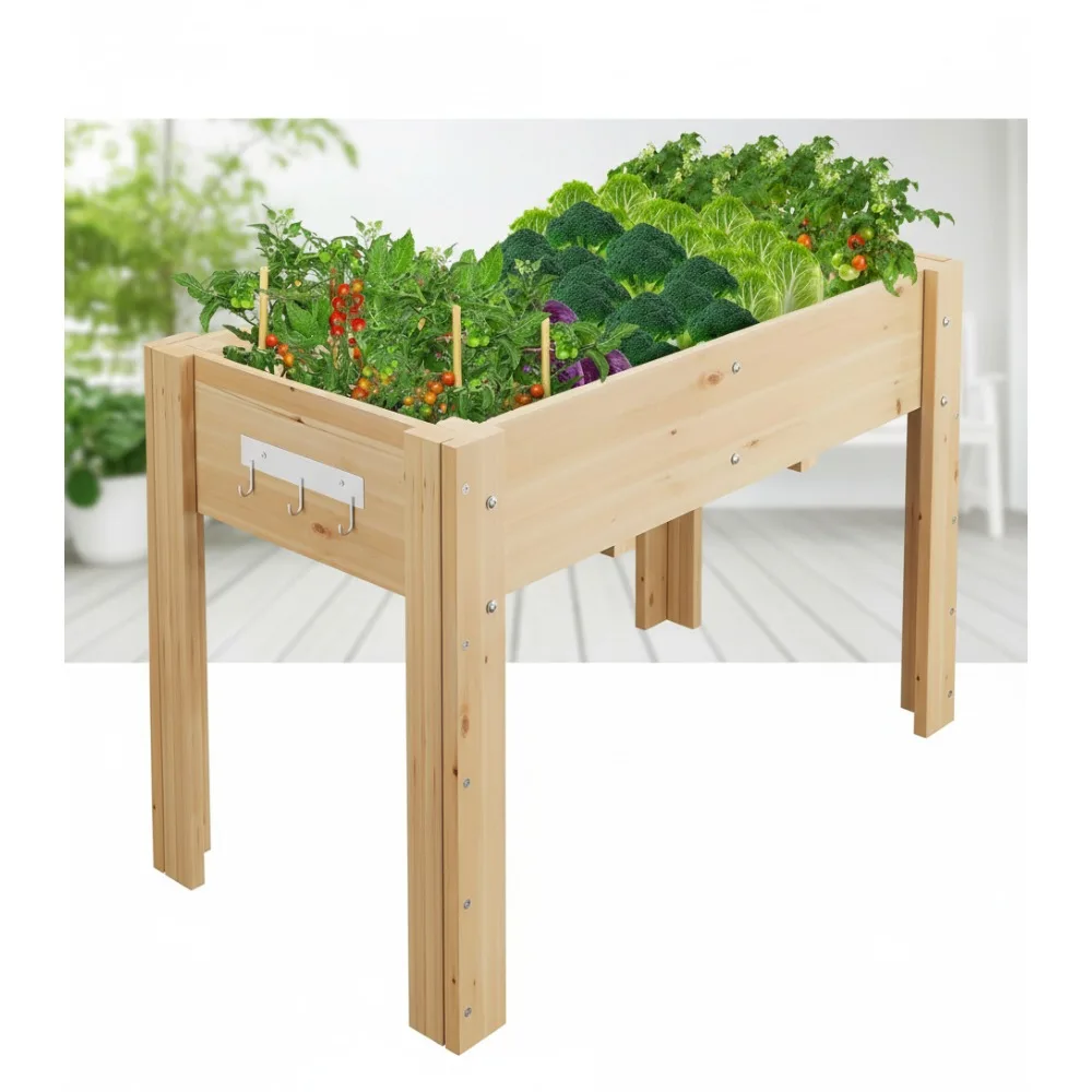

4x2.5x1.8 Ft Elevated Garden Bed with Legs & Hooks - Ergonomic Height Raised Planter Box for Vegetables Herbs Outdoor