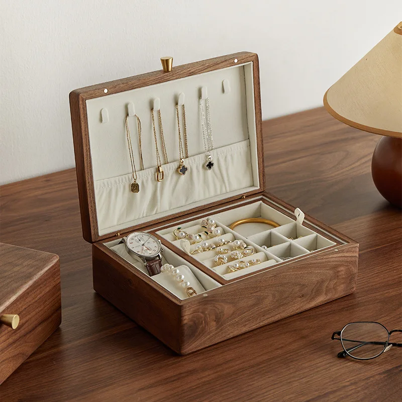 

Suitable for Black Walnut Solid Wood Jewelry Storage Box Wood Retro Delicate Ring Earrings Necklace Bracelet Jewelry Box
