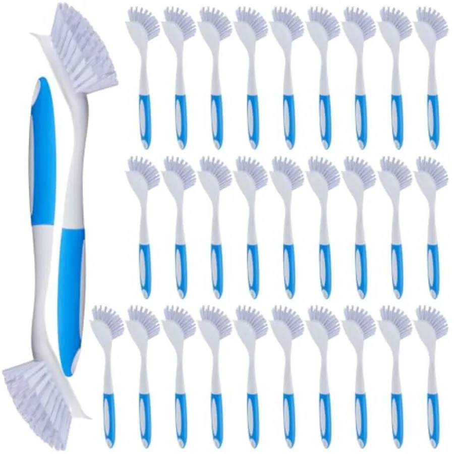

30 Pcs Blue Kitchen Scrub Dish Brush Bulk with 11 Inch Handle Stiff Bristles Cleaning Dish Scrubber for Pots and Pans Kitchen S