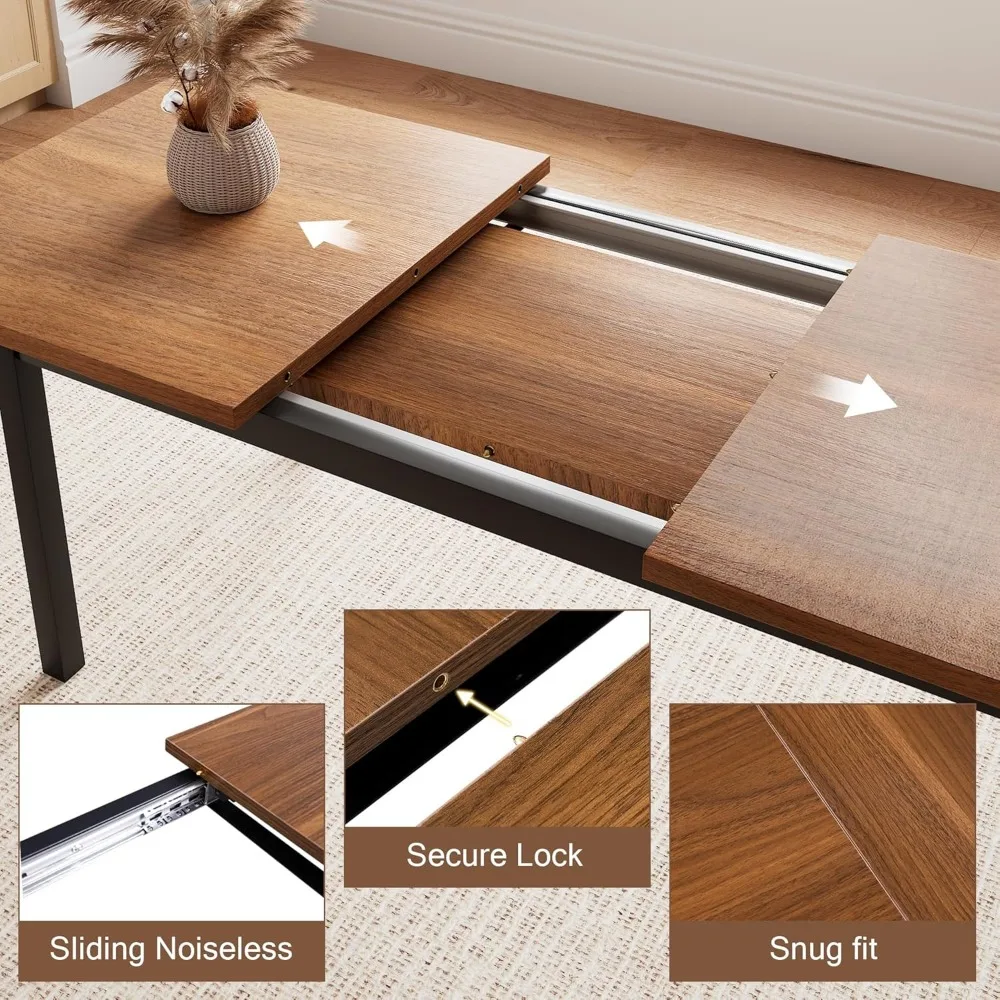 5 Pieces Dining Room Table Set for 4-6,with 2 Benches & 2 Stools, Small Dining Table Set with Metal Frame & MDF Board, Walnut