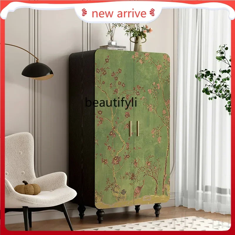SS ss7486 French pastoral solid wood wardrobe storage cabinet creative painting custom solid wood locker