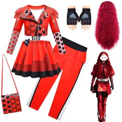 Disfraz del ascenso del rojo para niñas, traje de Cosplay de los descendientes D, fantasía, ropa de Halloween, peluca, vestido de fantasía para fiesta