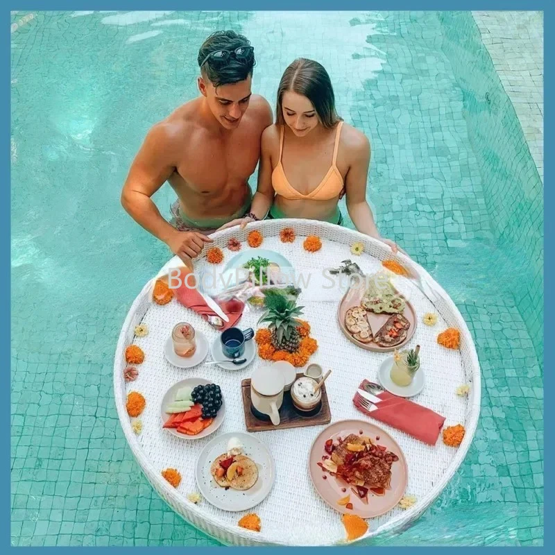 

Swimming Pool Floating Breakfast Tray Water Rattan Basket Wedding Photography Photo Props Tray For Decorationins Net Red
