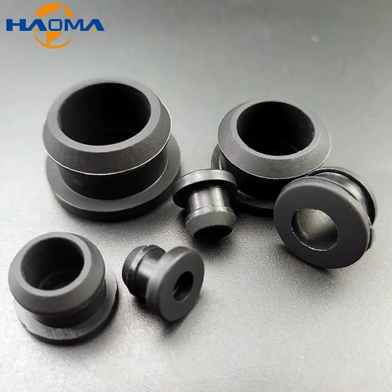 Black Silicone Rubber Snap-on Grommet 4.5-30mm Hole Hollow Plug Cable Wiring Protect Bush