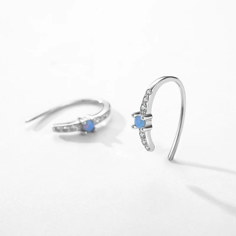Modian 925 Sterling Silver U Shape Exquisite Blue Opal Simple Stud Earrings Fashion Rose Gold Color Jewelry For Women Gifts